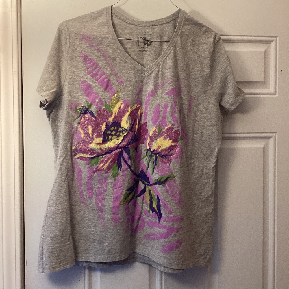 Women’s Hanes JMS Just My Size Flower Sparkly Short Sleeve Tee Shirt 1X